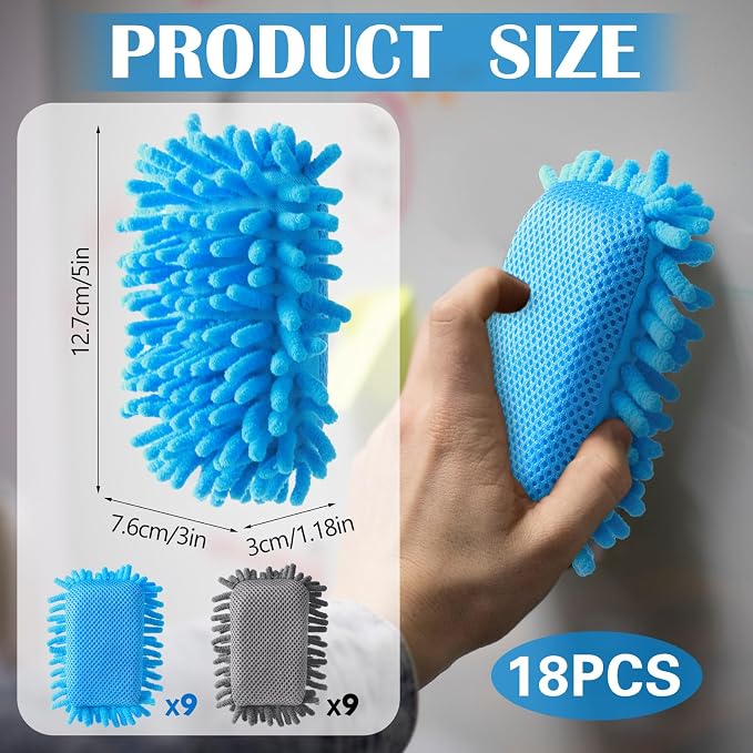 Sherr 18 Pcs Microfiber Shag Magnetic Dry Erase Erasers Washable Whiteboard Eraser Bulk Colorful White Board Eraser for Chalk Markers Home Office Adult(Blue Gray)
