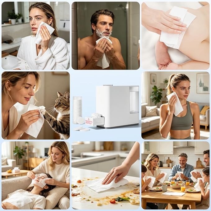 Smart Hot Face Towel Dispenser: Auto 5-10S Heating & Dispensing - Room Temp/131°F/149°F/32°F with Ice - 700ml Water Tank & 20 Disposable Compressed Towels - Portable for Esthetician/Home/Spa