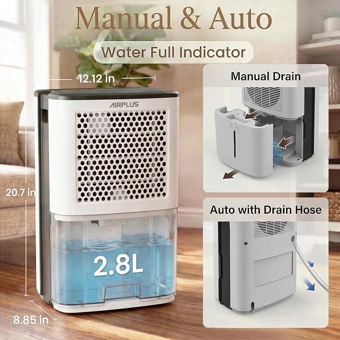 AIRPLUS 4500 Sq. Ft Dehumidifiers for Home, 70 Pints Dehumidifier for Basement with Drain Hose, Continuous Drainage, Intelligent Humidistat, Dehumidifier for bathroom, bedroom, Large Room