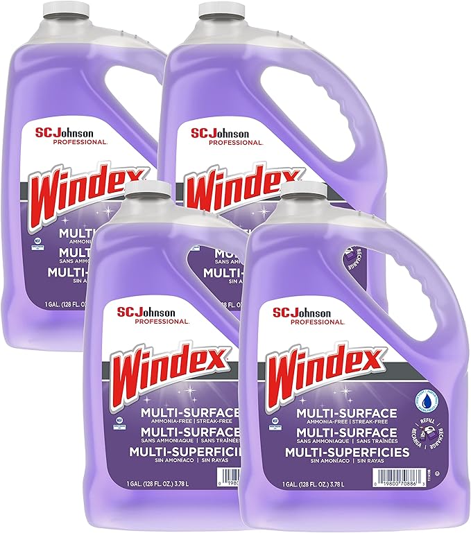 SC Johnson Professional, Windex Ammonia-Free Glass, Window & Surface Cleaner Refill, 1 gallon/128 Oz (Pack Of 4)