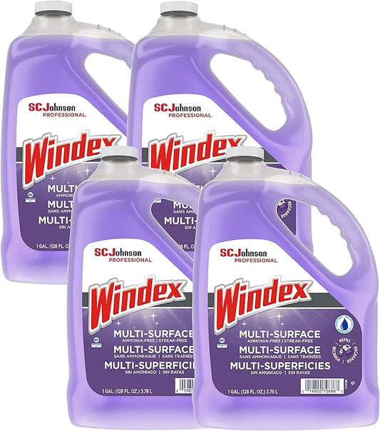 SC Johnson Professional, Windex Ammonia-Free Glass, Window & Surface Cleaner Refill, 1 gallon/128 Oz (Pack Of 4)