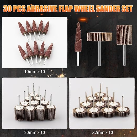 30 Pcs Flap Wheel Sander for Dremel, 80 Grit Flap Sanding Wheel Rotary Tool Accessories Kit for Removing Rust and Polishing,1/8-inch Shank