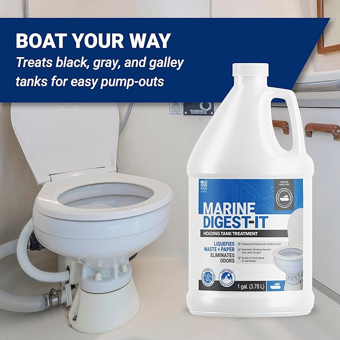 Unique Marine Digest-It Boat Toilet Treatment, Tank Deodorizer, Toilet Smell Eliminator Breaks Down Waste - 64 Liquid Treatments (128 oz.) Packaging May Vary
