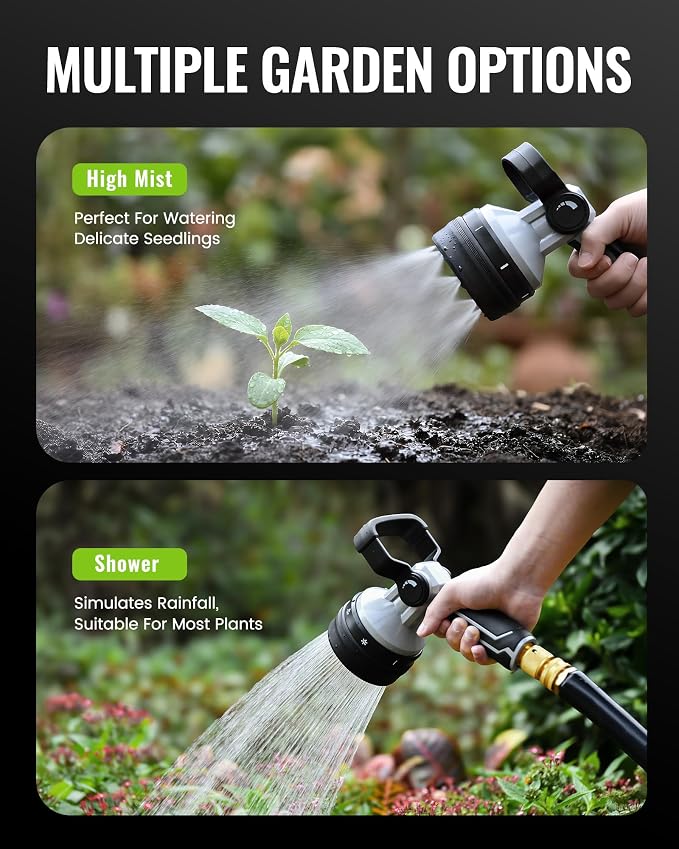 RAINPOINT Garden Hose Nozzle with Solid Brass Quick Connector 7 Spray Patterns Heavy Duty Metal Water Hose Sprayer and 3/4 GHT Leak-Proof Fittings for Instant Connection and Device Switching