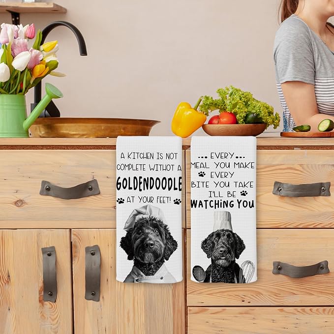 Funny Chef Goldendoodle Dog Kitchen Towels 16x24 Inch Set of 2 | Goldendoodle Lovers Gifts for Women Men Dish Tea Towels for Kitchen, Dog Lover Mom Dad Owner Gifts Decorative Hand Towel