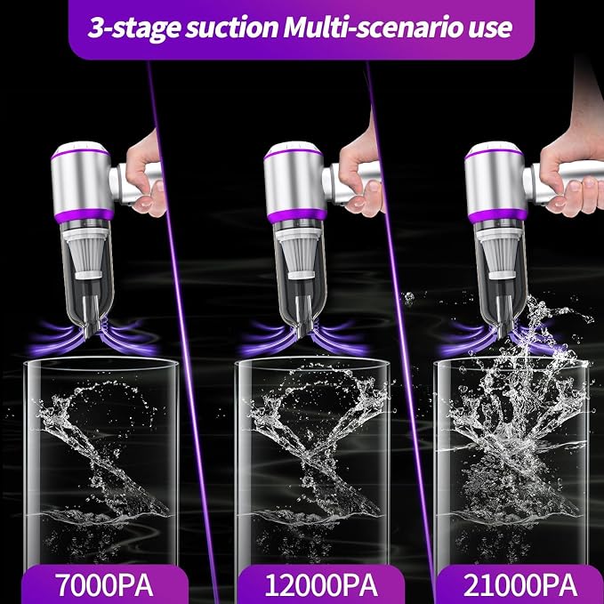 Brushless Handheld Car Vacuum （Equipped with a one-Touch Window Breaker and Seatbelt Cutter ）25000Pa Ultra-Strong Suction Ultra-Lightweight Mini Portable Vacuum Cleaner ，For Car ，Home (Silver-Purple)