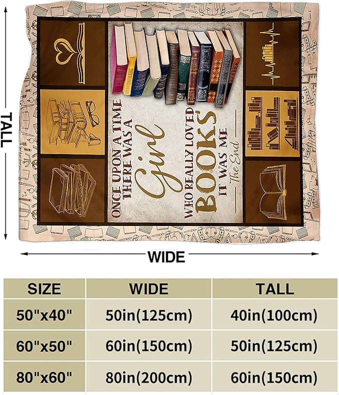 jerkboo Books Reading Blanket Throws Reading Gifts Reading Throw Blanket for Girls Kids Adults Soft Warm Cozy Fleece Blanket for Couch Sofa Bed 80""x60""