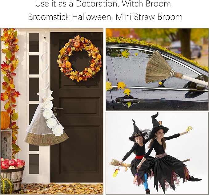 Wedding Broom for African American Jumping Ceremony, Decorative Jump Broom DIY Wedding Decor, Pearl Yarn Pearl Chain with Ribbons Artificial Pearl Roses