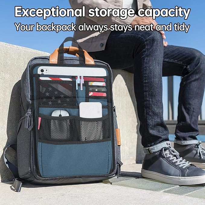 Rugged Silm Backpack Organizer Insert for Laptop A4 Binder Paperwork Document Textbook for Casual Business (Denim Blue)