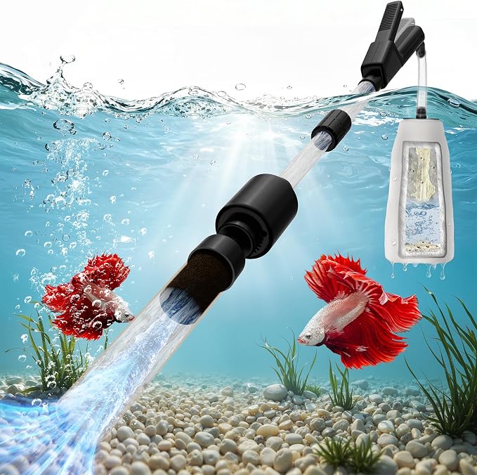 Electric Aquarium Vacuum Gravel Cleaner for 10-100 Gal, 6 in 1 Automatic Fish Tank Cleaning Tool with Adjustable Flow Handle & Sock Filter, Gravel Vacuum For Aquarium DC-24V Strong Suction Quiet Pump | One handed sand washing | Internal circulation fil...