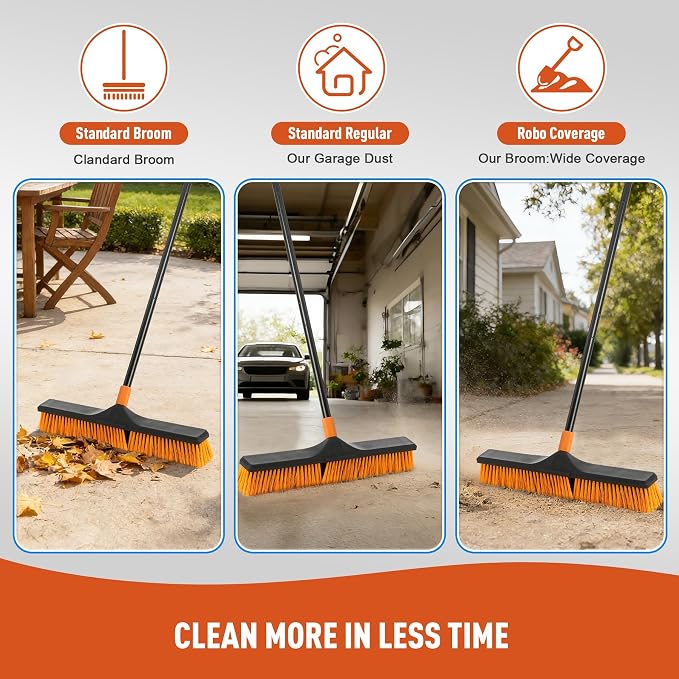 CLEANHOME 24”Push Broom Brush and Heavy Duty Outdoor Broom and Dustpan Set for Shop, Deck, Garage, Concrete,Indoor and Outdoor Sweeping