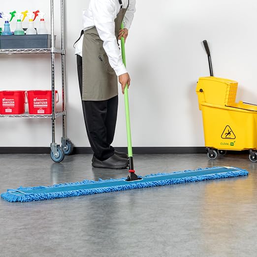 Restaurantware-Clean Tek Professional 59.84 x 5 Inch Dry Floor Mop, 1 Reusable Dust Mop - 64-Inch Handle, Secure Attachment, Blue Microfiber, Machine Washable, for Floor, Cleaning Home Or Office