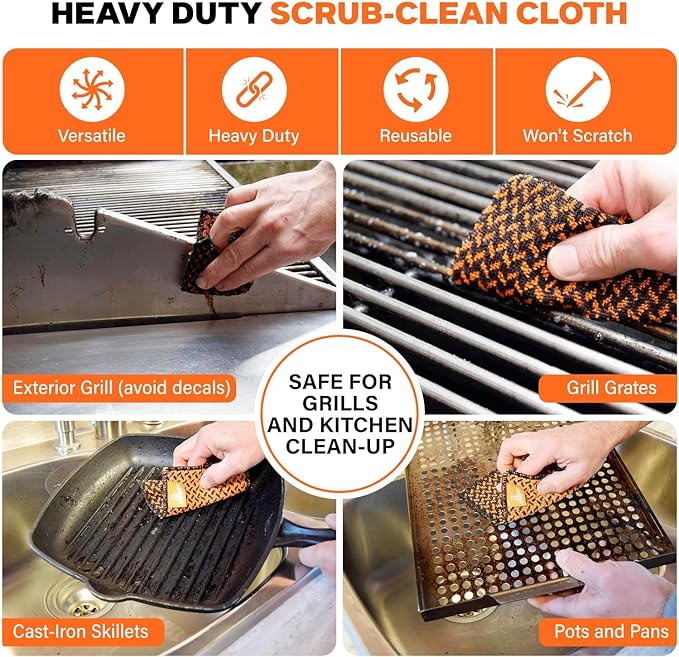 Grill & Grate Deep Cleaning Bundle – Q-Swiper Grill Cleaner Spray + Reusable Scrub-Clean Cloth (2-Pack)