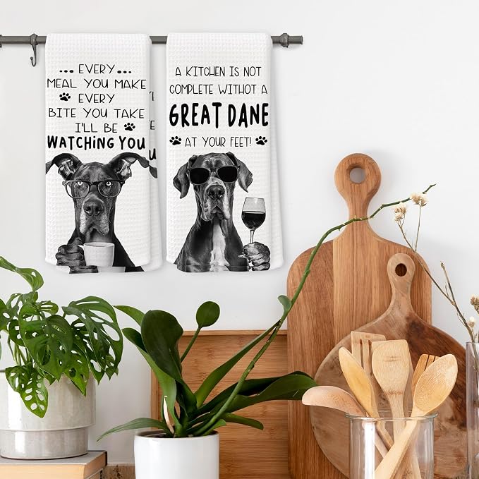 Funny Great Dane Dog Kitchen Towels 16x24 Inch Set of 2 | Great Dane Lovers Gifts for Women Men Dish Tea Towels for Kitchen, Dog Lover Mom Dad Owner Gifts Decorative Hand Towel