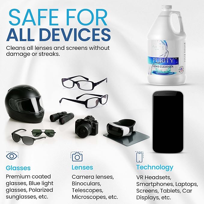 Purity Eye Glasses Lens Cleaner - Refill Eyeglass Lens Cleaning Bottle - Safe for All Lenses (AR Coated Included), Eyeglasses and Screens - Made in USA - Clear, 1gal