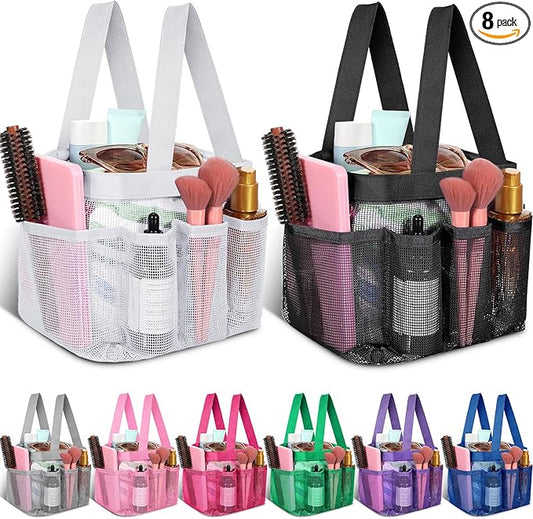 8 Packs Mesh Shower Caddy Portable Large Shower Caddy Dorm with 8 Pockets and Handles Quick Dry Shower Bags Hanging Bath Bag Dorm Room College Essentials for Bathroom Gym Camp (Multicolor)