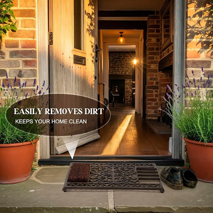 Heavy Duty Cast Iron Boot Scraper Door Mat with Brush, Outdoor Shoe Scraper for Mud Removal, Front Door, Porch, Patio and Garden Entrance