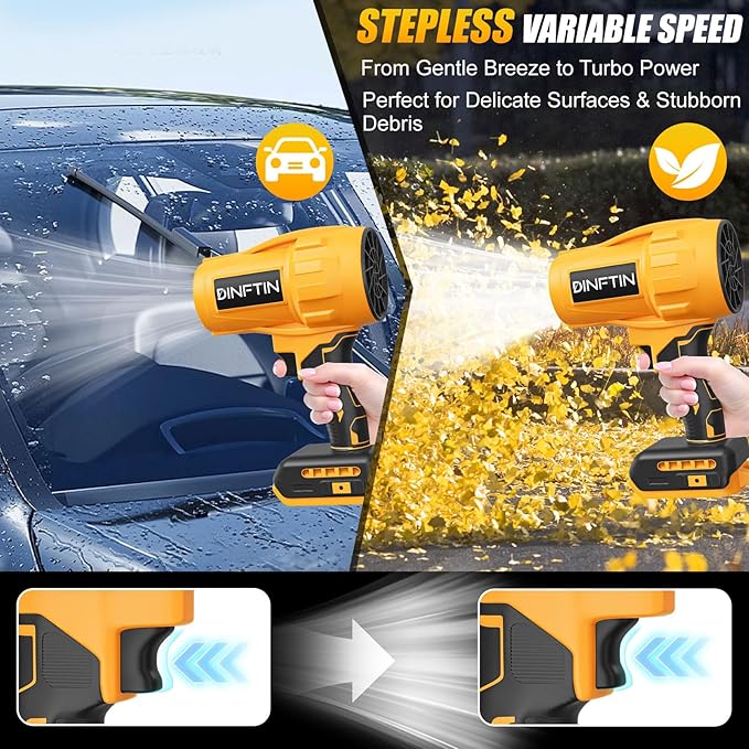 Dinftin Brushless Cordless Leaf Blower Compatible for DeWalt 20V Battery(Tool Only), 125MPH 430CFM Variable Speed Turbo Blower, Lightweight Handheld Blower for Lawn, Garage, Snow, Patio