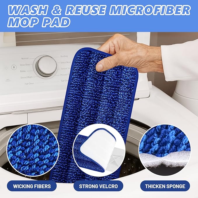HOMTOYOU Spray Mops with 10 Reusable Pads: Wet Mop for Hardwood Tile Wood Laminate Vinyl - Absorbs Pet Hair Dust