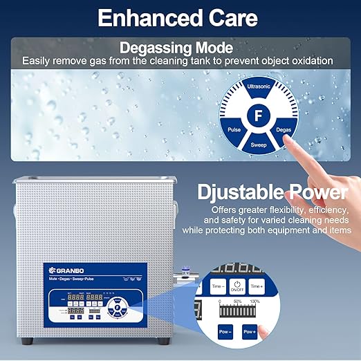 Granbo 6.5L Ultrasonic Cleaner Tri-Frequency Professional Ultrasonic Cleaning Machine with Degassing, Ultrasonic Parts Cleaner with Heater & Timer for Retainer, Tools Industrial Parts and More