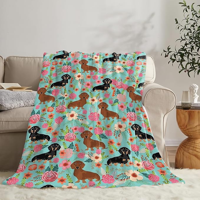 Tijuboni Dachshund Throw Blanket Dog Gifts for Girls Boys Women Men Kids Adults Soft Flannel Fleece Blanket for Couch Sofa Bed Home Decor 60"x80"