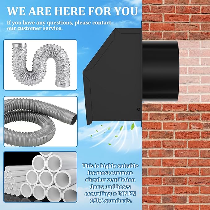 4 inch Dryer Vent Cover Outdoor,Wall Vent Cover for Dryer Outside with Rubber Cushioned Non Return Flap - Galvanized Steel Exhaust Vent Cover External Cap for Dryer Ducting/House/Range Hood/AC Black