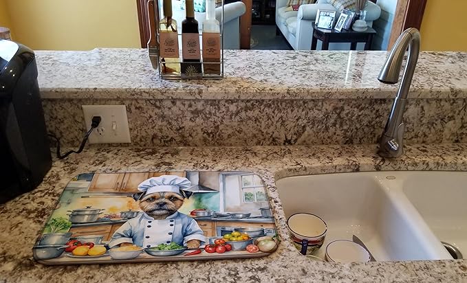 Caroline's Treasures DAC6213DDM Border Terrier The Chef Dish Drying Mat Absorbent Dish Drying Mat Pad for Kitchen Counter Dish Drainer Mat for Countertop, 14 x 21", Multicolor
