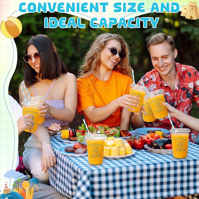 Rtteri 50 Sets Surf Cowgirl Plastic Disposable Cups with Lids and Straws 16 oz Blue Cowgirl Cups Bulk Ice Coffee Juice Drinking Cup for Summer Beach Birthday Party Decoration