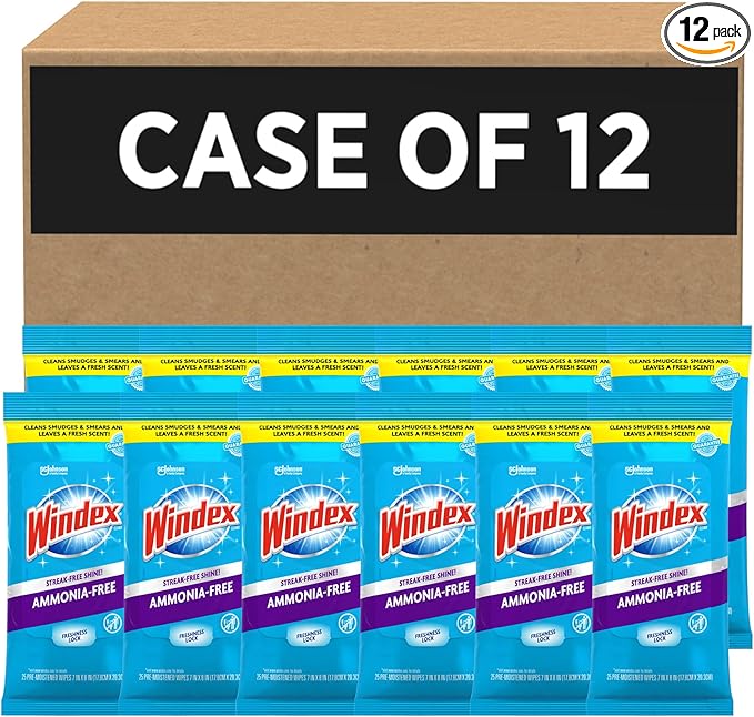 SC Johnson Professional Windex Ammonia Free Wipes 25ct, Case Pack of 12