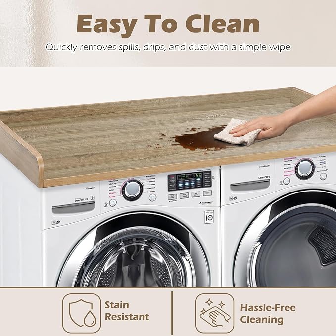 Royxen Washer Dryer Countertop with Solid Wood Core,54“W x 27.5D Laundry Countertop with Edge Rails,Washer and Dryer Topper for Laundry Room Organization(White Oak)