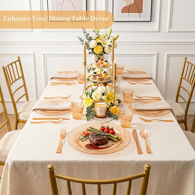 DaYammi 350PCS Orange Glitter Plastic Dinnerware Set for 50 Guests, Fancy Disposable Plates for Party, Include: 50 Dinner Plates, 50 Dessert Plates, 50 Pre Rolled Napkins with Silverware, 50 Cups