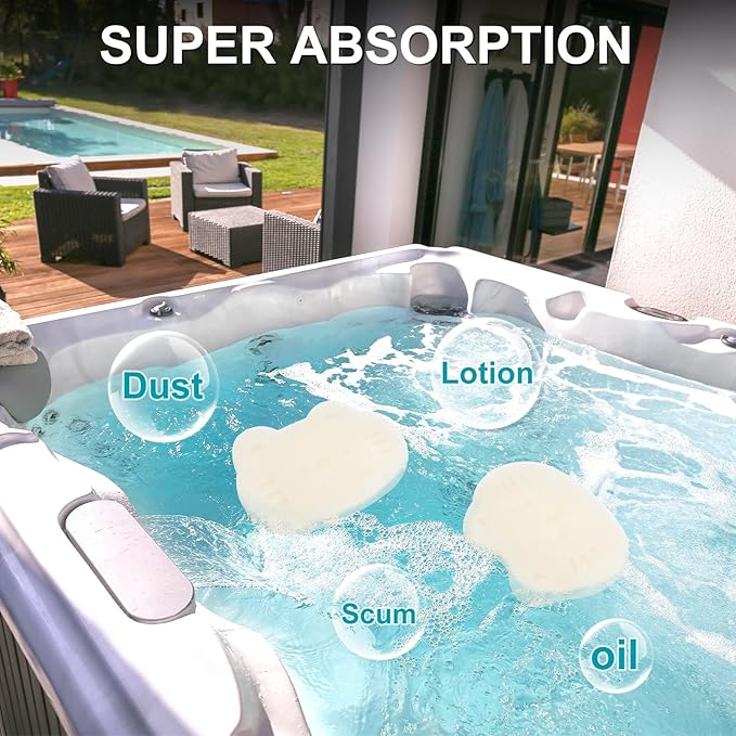 M METERXITY 20-Pack Hot Tub Scum Absorber, 9x12 Cm/3.5x4.7 Inch Sponge Kitten Pattern Scum Balls for Spa, Bathtub and Swimming Pool to Soak Up Oils Bathtub Accessories [White]