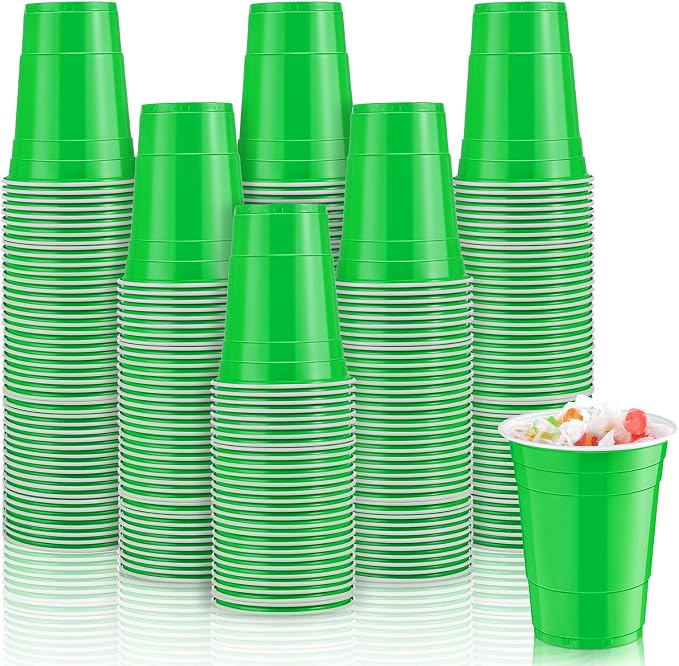 Lounsweer 100 Pcs 16 oz Disposable Party Cups Plastic Heavy Duty Drinking Water Cups for Birthday Baby Shower Wedding BBQ Picnic Party Supplies(Green)