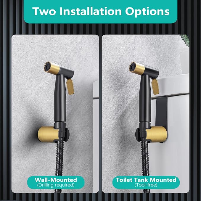 BARROCK Handheld Bidet Sprayer for Toilet, Stainless Steel Metal Made Baby Cloth Diaper Spraying Kit, Bathroom Toilet Bidet Attachment Set for Bathing Pets and Feminine Washing,Matte Black and Gold