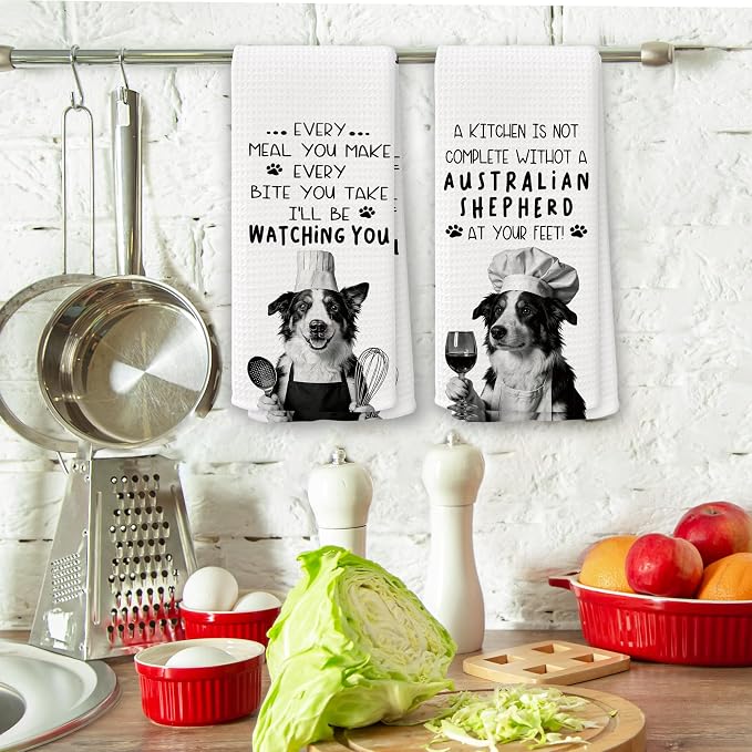 Funny Australian Shepherd Dog Kitchen Towels 16x24 Inch Set of 2 | Australian Shepherd Gifts Dish Tea Towels for Kitchen, Dog Lover Mom Dad Owner Gifts Decorative Hand Towel