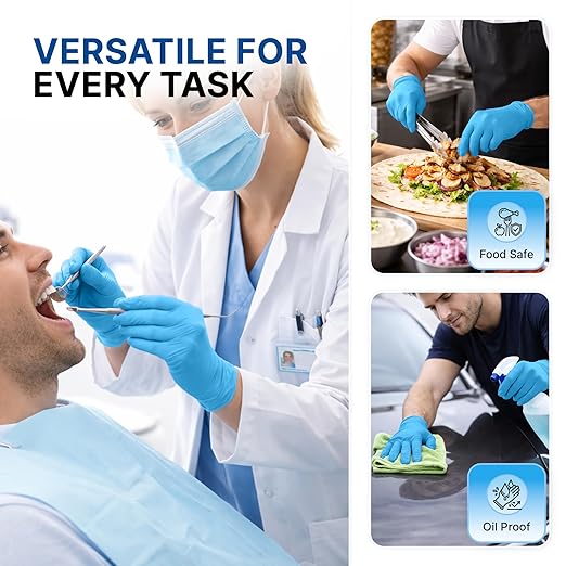 Schneider Nitrile Exam Gloves, 5 Mil, Blue, Latex-Free & Powder-Free Disposable Gloves, Textured Grip, for Medical Exam, Food Handling, Cleaning & Industrial Use