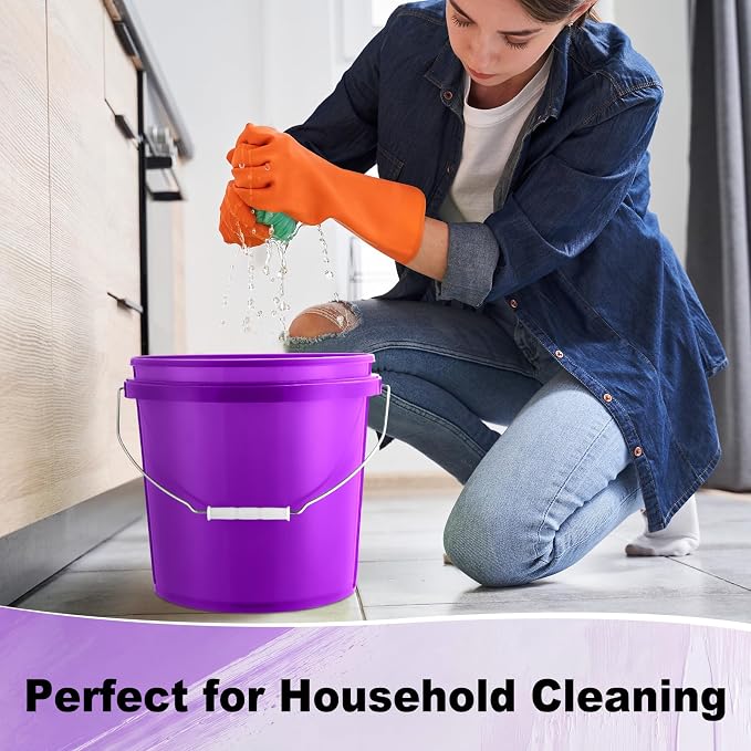Tioncy 10 Pcs 2 Gallon Plastic Bucket with Lid Heavy Duty 2 Gallon Bucket Pail with Lid Handle for Storage Container Home Household Cleaning (Purple)