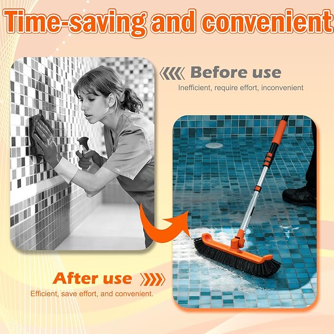 SISIUPASSIE Pool Brush Kit with Pole, Upgrade 18" Pool Brush and High-Efficiency Stainless Steel Bristles Brush with Telescopic Pole for Cleaning Pool Walls, Curved Ends, Tiles & Floors, 16 FT