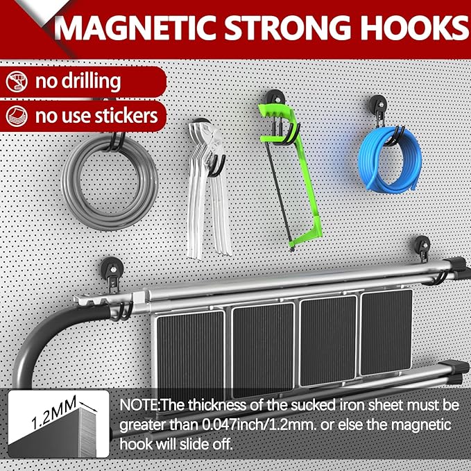 3-H Extra Strong Magnetic Hooks,Heavy Duty Large Anti-Slip Magnet Hooks J Shape,No-Drill Tool Holder for Garage,Power Drill,Garden Tools,Hose Storage,2 Pack Black