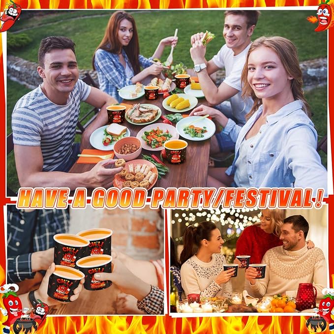 Ziliny 200 Pcs Chili Cook off Party Decorations Disposable Chili Cook off Paper Tasting Cups Food Sample Bowls for Mexican Party Supplies(Stew,5 oz)