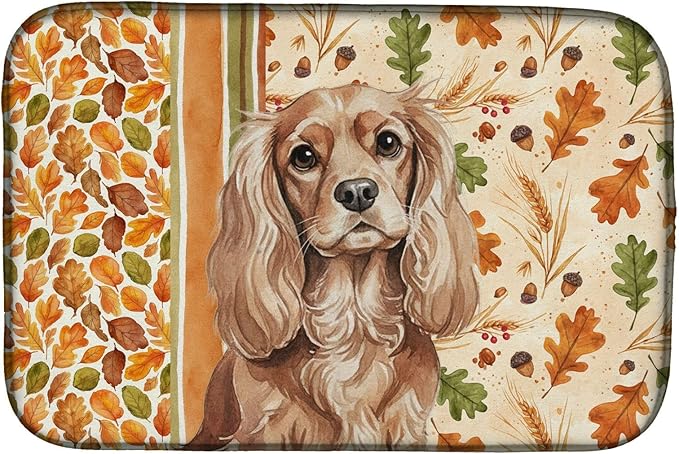Caroline's Treasures Ruby Cavalier Spaniel Heirloom Fall Dish Drying Mat Absorbent Dish Drying Mat Pad for Kitchen Counter Dish Drainer Mat for Countertop, 14 x 21", Multicolor