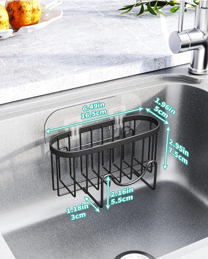 HapiRm Multifunctional Kitchen Sink Caddy with Drain Tray + Rustproof & Waterproof Sponge Holder for Kitchen Sink - Silver, Black