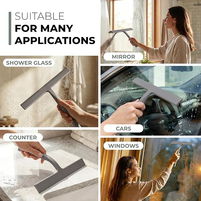 Gütewerk Shower Squeegee for Shower Doors, 28cm Car Window Squeegee Glass Cleaning, Silicone Shower Accessories, Window Cleaner Tool, Hygienic Glass Shower Cleaner Rubber Blade Shower Screen Squeegees
