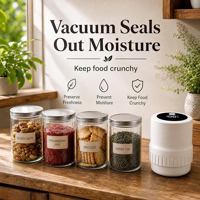Mason Jar Vacuum Sealer Kit for Wide & Regular Mouth Jars, White