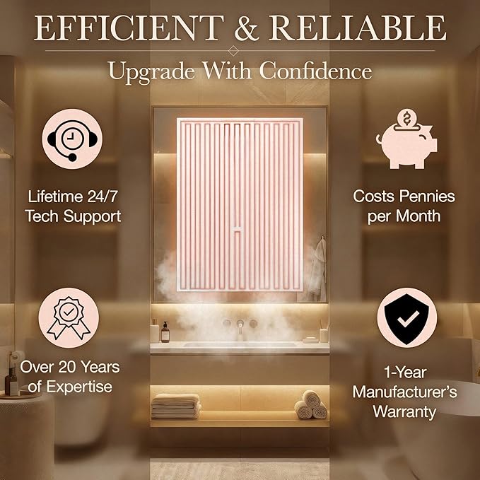 WarmlyYours Heated Mirror Defogger Rectangular 30x40 in. Self-Adhesive Anti Fog and Steam Electric Pad for Existing Bathroom Wall Mirrors