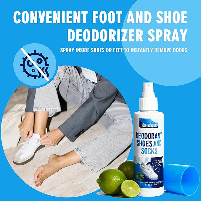 Shoe Deodorizer Spray, Natural Odor Eliminator for Strong Odors-5.5 oz, for Shoes, Skates, Work Boots and More