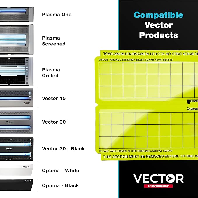 Catchmaster Vector High-Catch Glue Trap Refills, 12-Pk, UV Light Fly Traps for Home, Unscented Sticky Gnat Glue Boards for House, UV Lamp Insect & Mosquito Killer, Adhesive Bug Light Boards