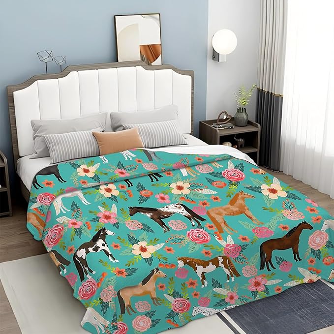 Tijuboni Horse Throw Blanket Horse Gifts for Girls Boys Women Men Kids Adults Soft Flannel Fleece Blanket for Couch Sofa Bed Home Decor 50"x60"