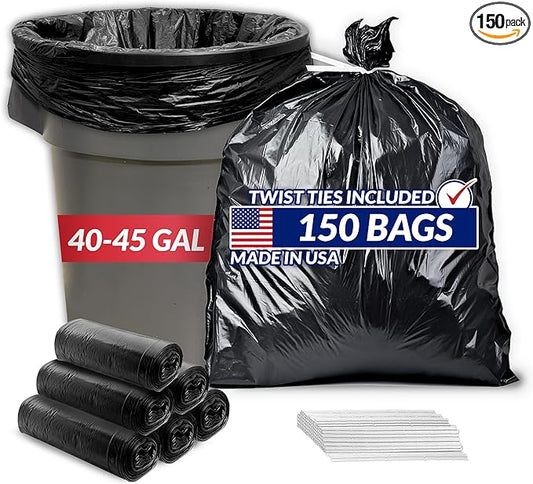 Reli. 40 to 45 Gallon Trash Bags Heavy Duty | 150 Trash Bags with Ties | Super Sizeable, Black, Serious Garbage Cleanup