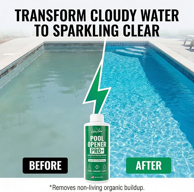 Pool Opening Chemical, 16 oz Treats Up to 20,000 Gallons, Pool Starter Kit for Above Ground & Inground Pools, Spring Start Up Clarifier Support, Chlorine or Salt Compatible – BubbyShine